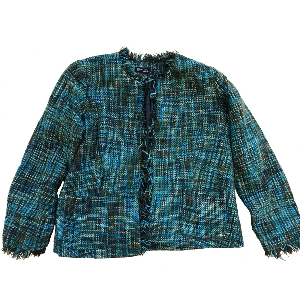 Dialogue teal tweed jacket with raw edges 14